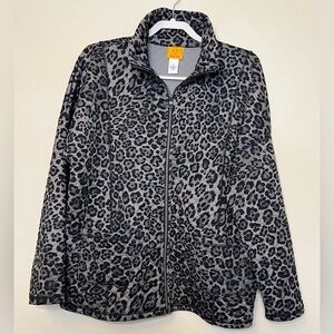 Ruby Rd quilted jacket lightweight black/grey animal print zip‎ up women’s Large